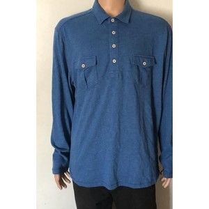 Tommy Bahama Jeans Mens Long Sleeve Two Pockets Polo Shirt Blue Sz 2XL